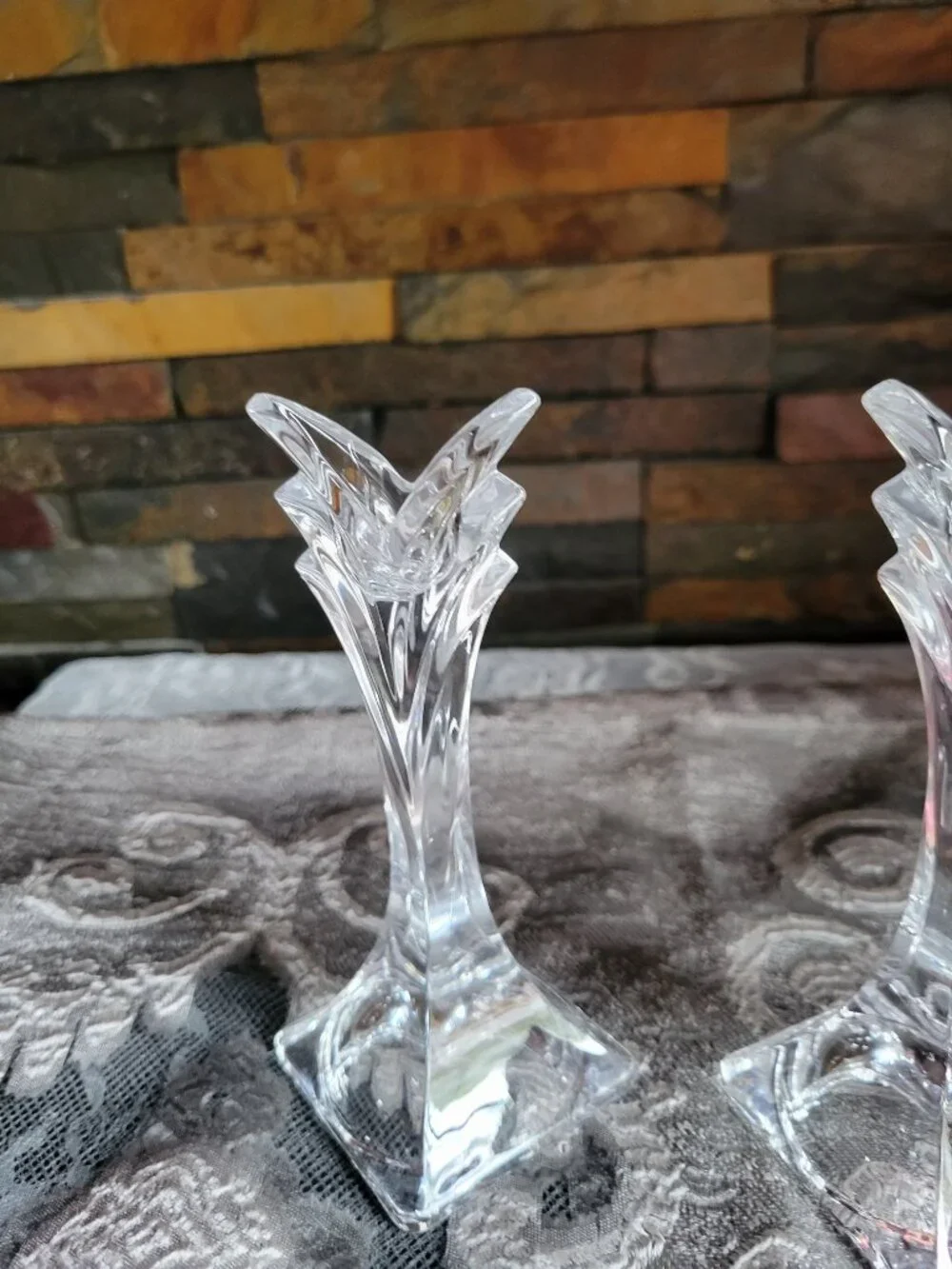 VTG Mikasa Deco Lead Crystal Tulip Candlestick Holders-Pair 5.5